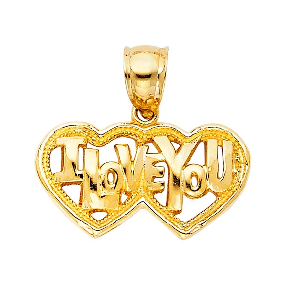 14K Yellow GoldI Love You Heart Pendant